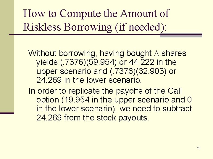How to Compute the Amount of Riskless Borrowing (if needed): Without borrowing, having bought