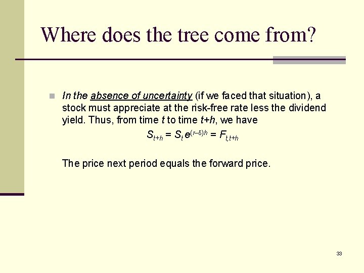 Where does the tree come from? n In the absence of uncertainty (if we