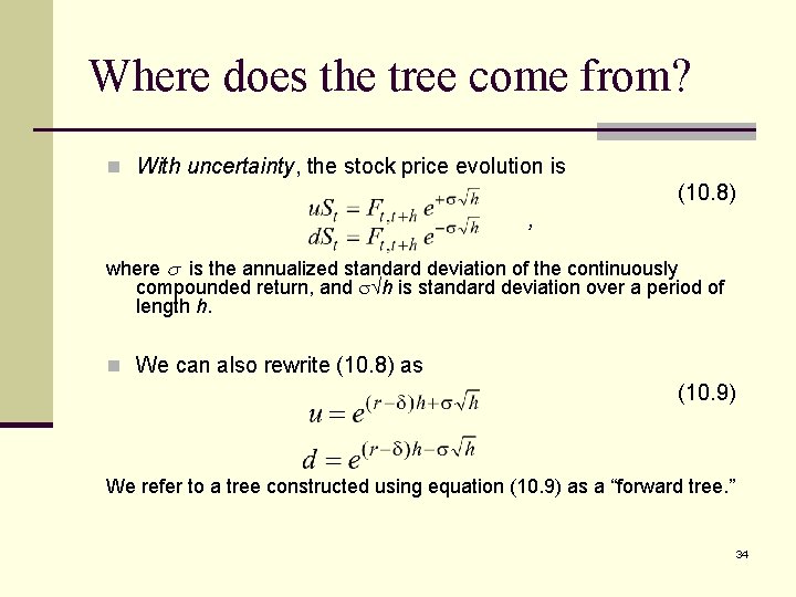 Where does the tree come from? n With uncertainty, the stock price evolution is
