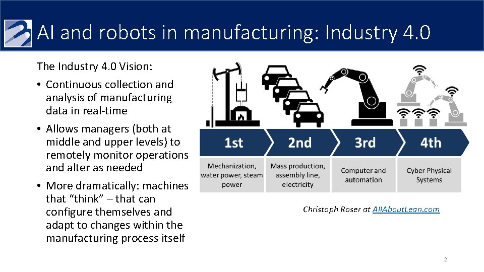 AI and robots in manufacturing: Industry 4. 0 The Industry 4. 0 Vision: • AI and robots in manufacturing: Industry 4. 0 The Industry 4. 0 Vision: •