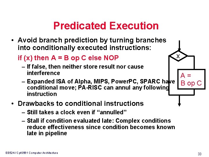 Predicated Execution • Avoid branch prediction by turning branches into conditionally executed instructions: if