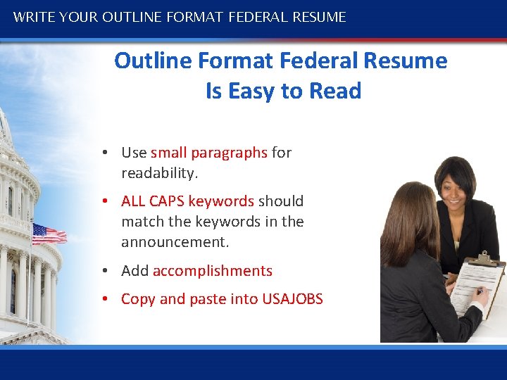 WRITE YOUR OUTLINE FORMAT FEDERAL RESUME Outline Format Federal Resume Is Easy to Read