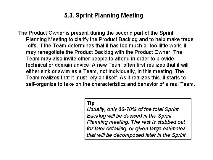 5. 3. Sprint Planning Meeting The Product Owner is present during the second part