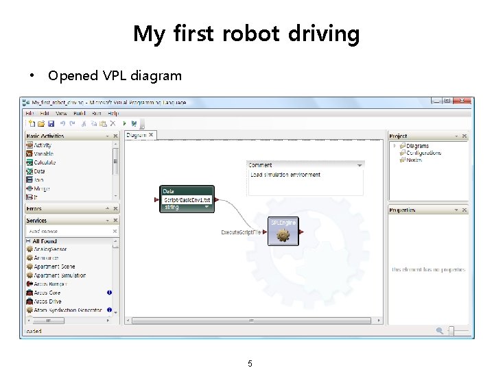 My first robot driving • Opened VPL diagram 5 