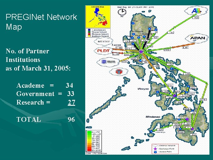 PREGINet Network Map No. of Partner Institutions as of March 31, 2005: Academe =