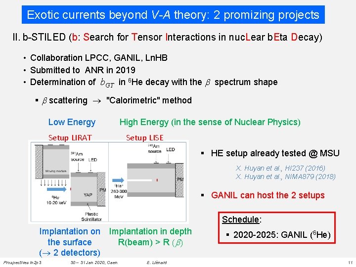 Exotic currents beyond V-A theory: 2 promizing projects II. b-STILED (b: Search for Tensor