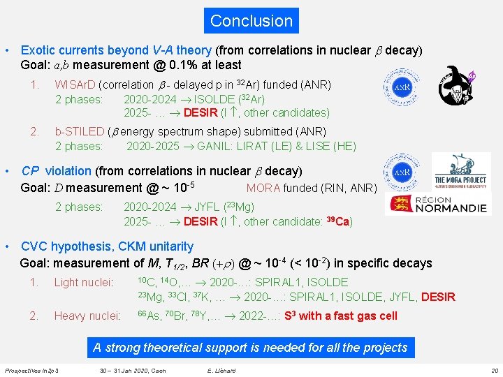 Conclusion • Exotic currents beyond V-A theory (from correlations in nuclear b decay) Goal: