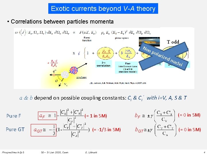 Exotic currents beyond V-A theory • Correlations between particles momenta Non T odd pol