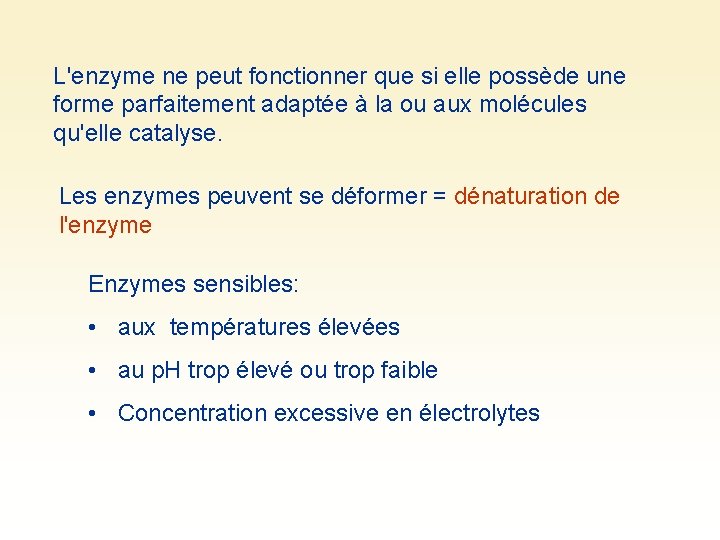 L'enzyme ne peut fonctionner que si elle possède une forme parfaitement adaptée à la