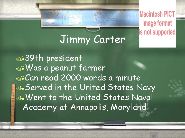 Jimmy Carter /39 th president /Was a peanut farmer /Can read 2000 words a