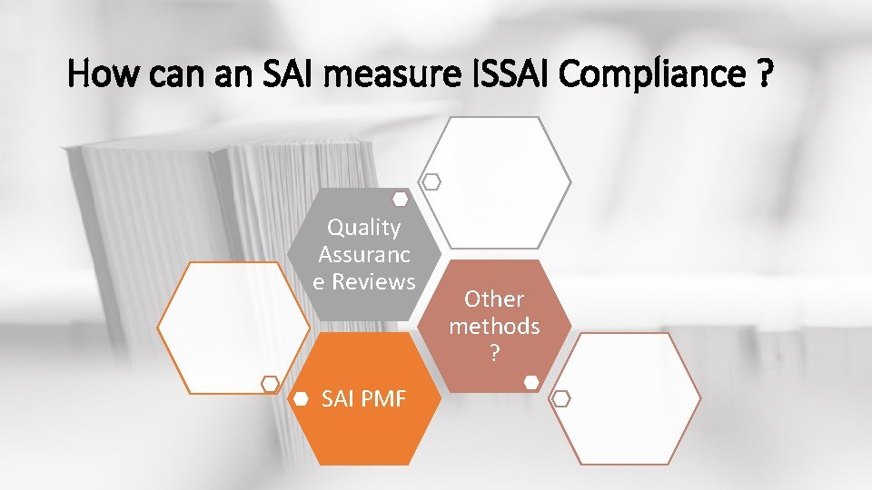 How can an SAI measure ISSAI Compliance ? Quality Assuranc e Reviews SAI PMF