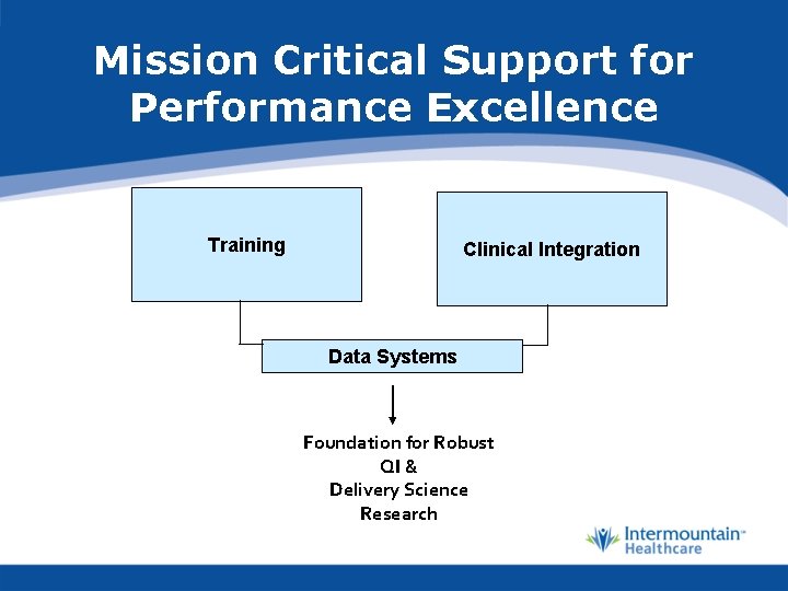 Mission Critical Support for Performance Excellence Training Clinical Integration Data Systems Foundation for Robust