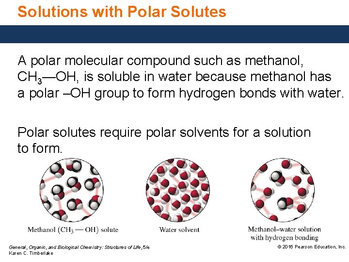 Solutions with Polar Solutes A polar molecular compound such as methanol, CH 3—OH, is