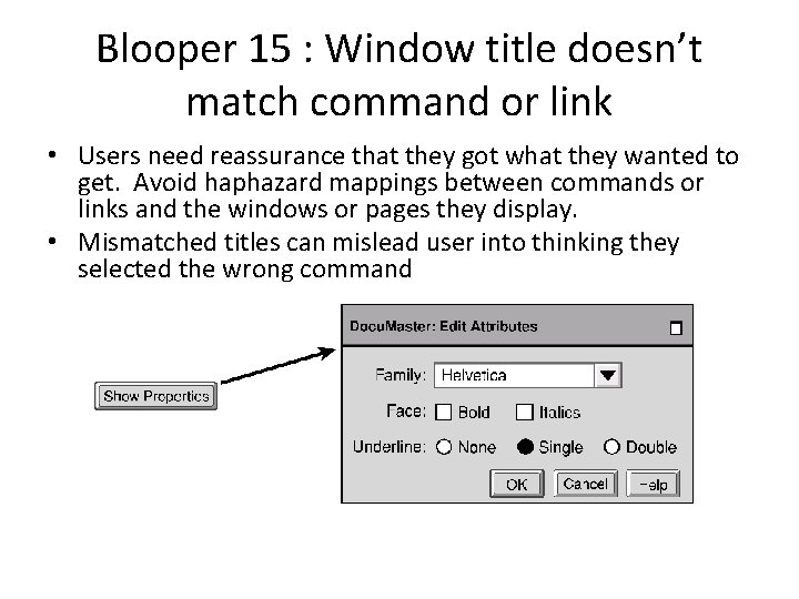 Blooper 15 : Window title doesn’t match command or link • Users need reassurance