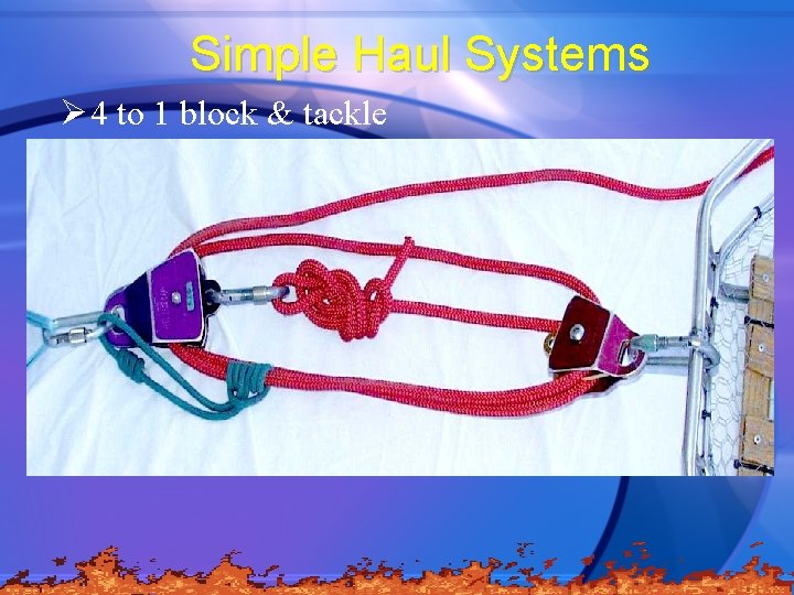 Simple Haul Systems Ø 4 to 1 block & tackle 