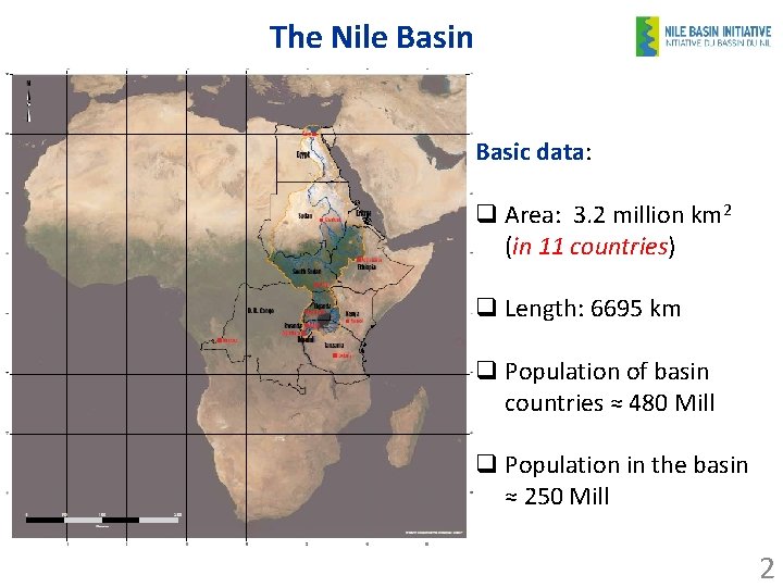 The Nile Basin Basic data: q Area: 3. 2 million km 2 (in 11