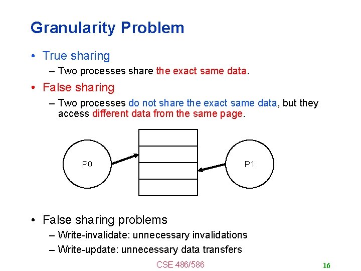 Granularity Problem • True sharing – Two processes share the exact same data. •