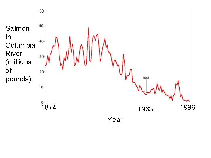 Salmon in Columbia River (millions of pounds) 1874 1963 Year 1996 