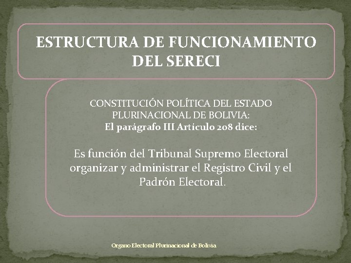 ESTRUCTURA DE FUNCIONAMIENTO DEL SERECI CONSTITUCIÓN POLÍTICA DEL ESTADO PLURINACIONAL DE BOLIVIA: El parágrafo
