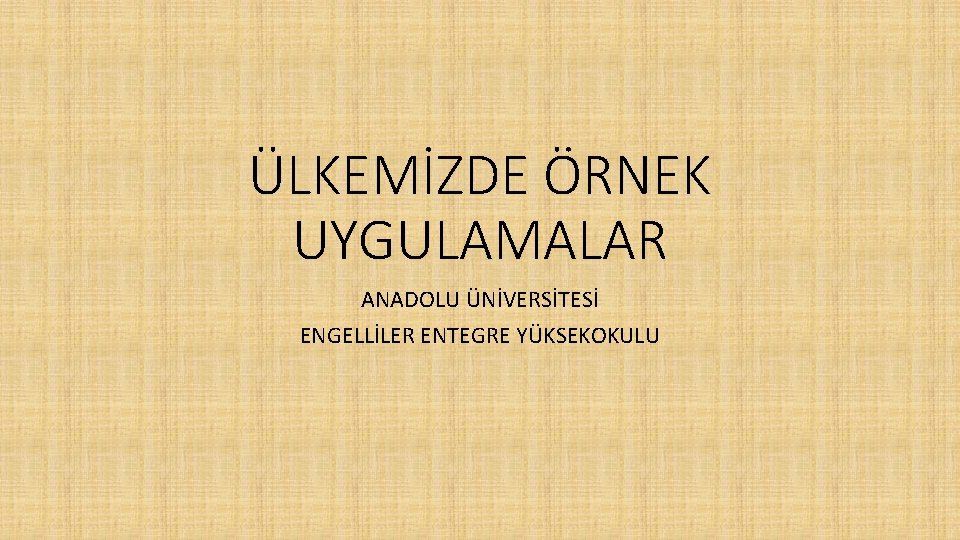 ÜLKEMİZDE ÖRNEK UYGULAMALAR ANADOLU ÜNİVERSİTESİ ENGELLİLER ENTEGRE YÜKSEKOKULU 