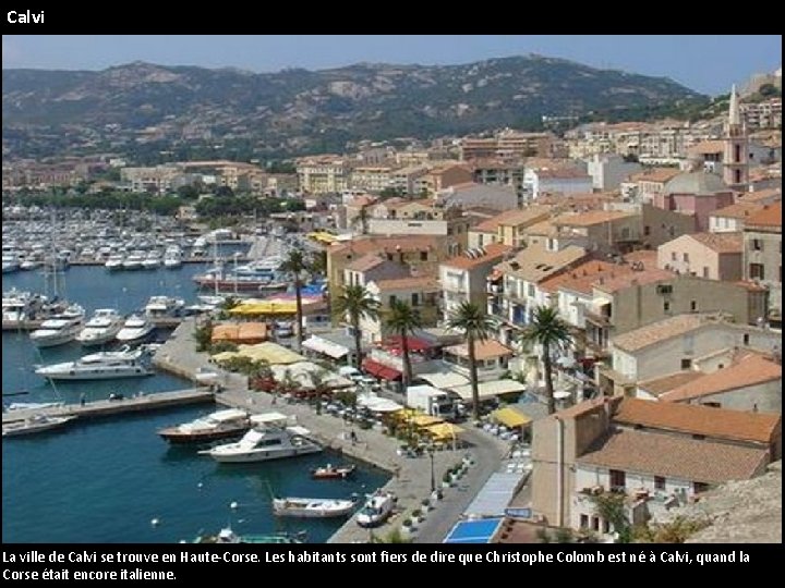 Calvi La ville de Calvi se trouve en Haute-Corse. Les habitants sont fiers de