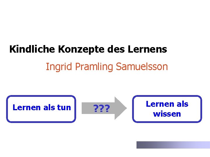 Kindliche Konzepte des Lernens Ingrid Pramling Samuelsson Lernen als tun ? ? ? Lernen