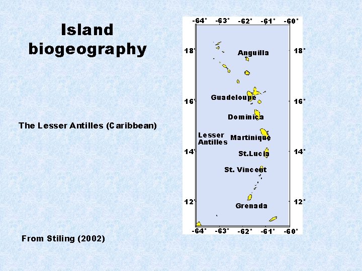 Island biogeography -64° -63° 18° -62° -61° Anguilla Guadeloupe 16° -60° 18° 16° Dominica