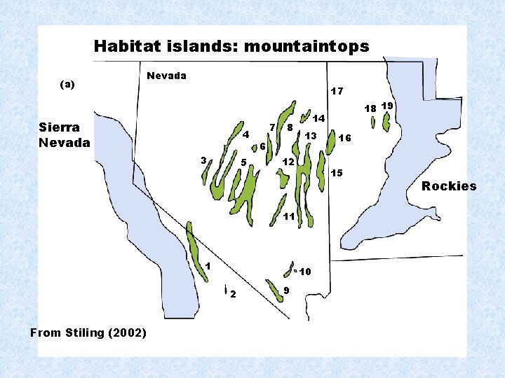 Habitat islands: mountaintops (a) Nevada 17 Sierra Nevada 4 3 5 7 8 6
