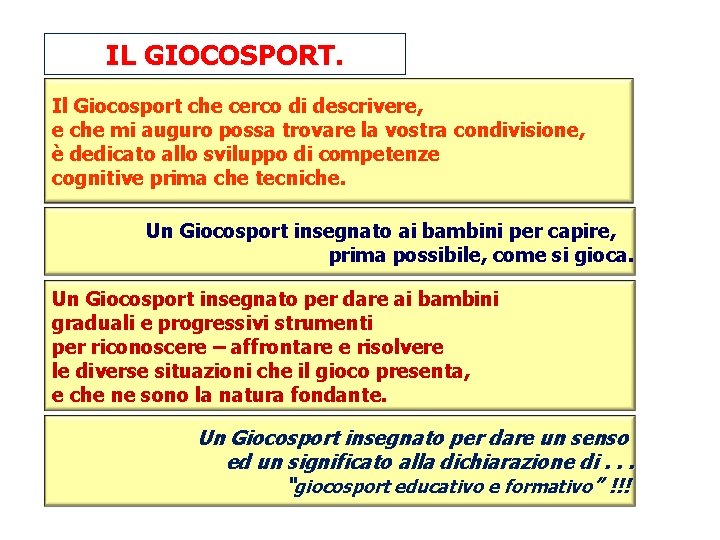 IL GIOCOSPORT. Il Giocosport che cerco di descrivere, e che mi auguro possa trovare