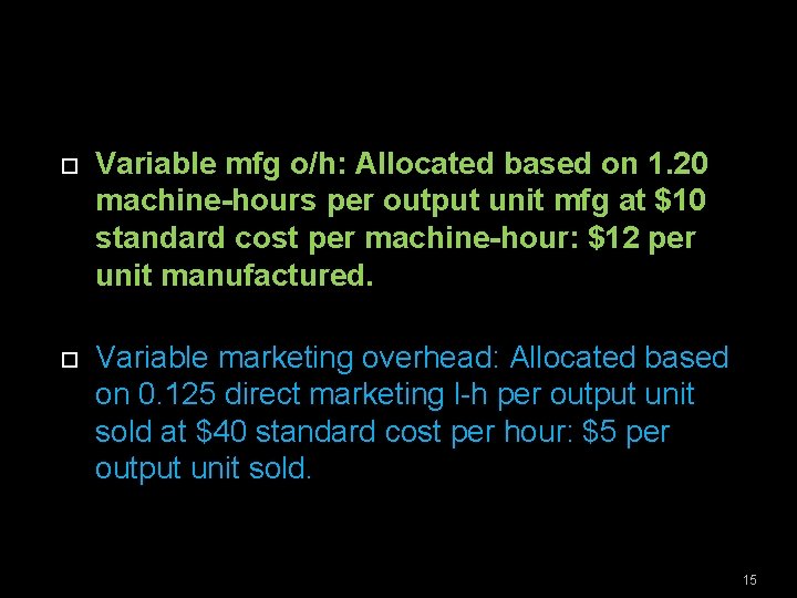  Variable mfg o/h: Allocated based on 1. 20 machine-hours per output unit mfg