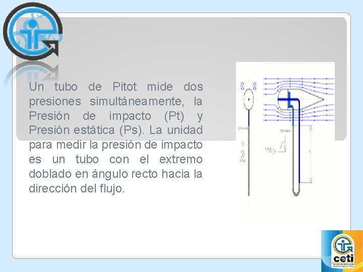 Un tubo de Pitot mide dos presiones simultáneamente, la Presión de impacto (Pt) y