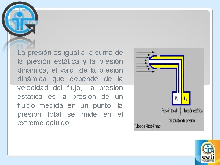 La presión es igual a la suma de la presión estática y la presión