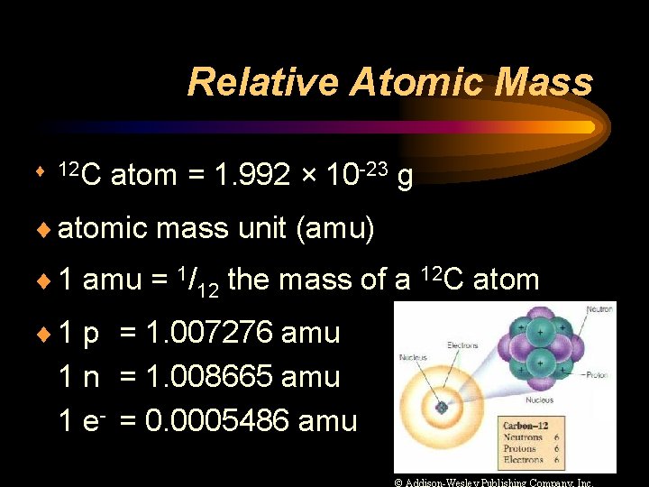 Relative Atomic Mass ¨ 12 C atom = 1. 992 × 10 -23 g