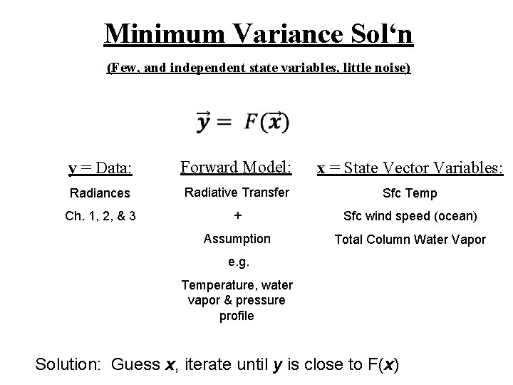 Minimum Variance Sol‘n (Few, and independent state variables, little noise) y = Data: Forward