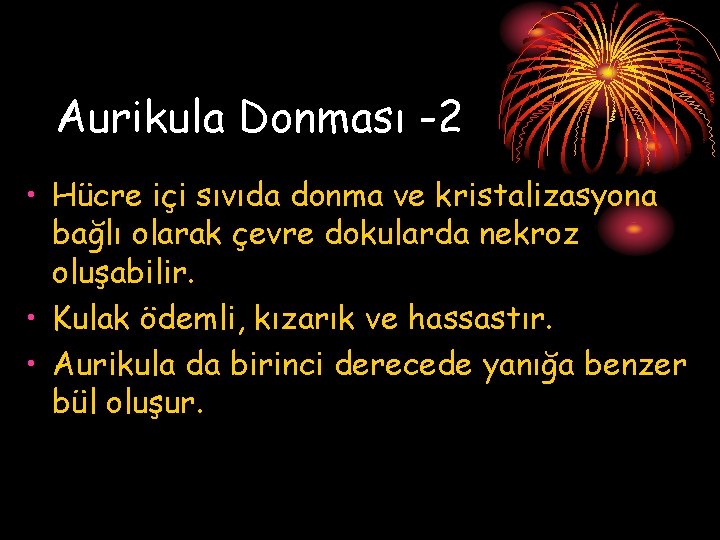 Aurikula Donması -2 • Hücre içi sıvıda donma ve kristalizasyona bağlı olarak çevre dokularda