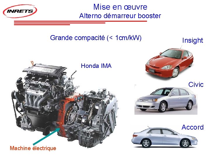 Mise en œuvre Alterno démarreur booster Grande compacité (< 1 cm/k. W) Insight Honda