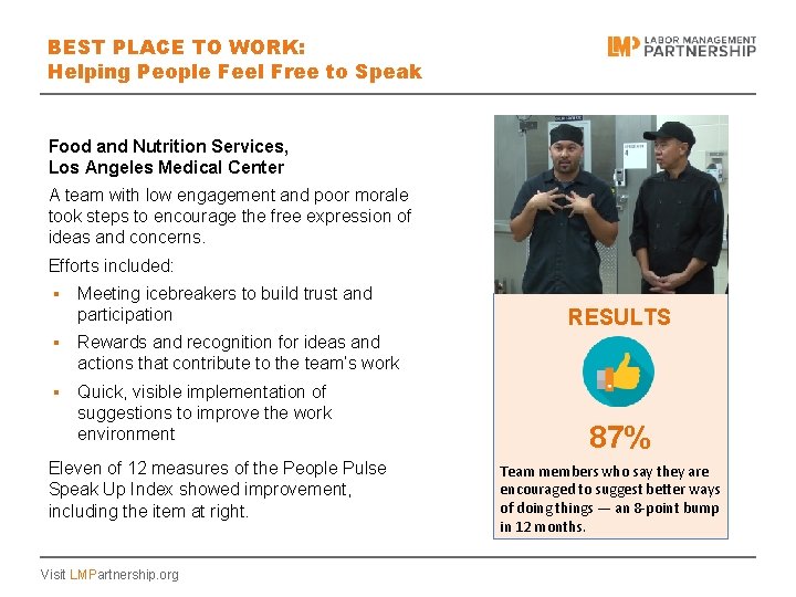 BEST PLACE TO WORK: Helping People Feel Free to Speak Food and Nutrition Services,