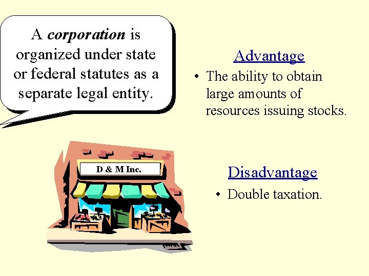 A corporation is organized under state or federal statutes as a separate legal entity.