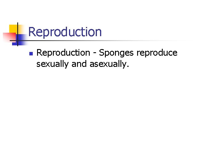 Reproduction n Reproduction - Sponges reproduce sexually and asexually. 