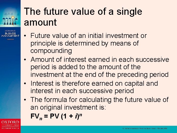 The future value of a single amount • Future value of an initial investment