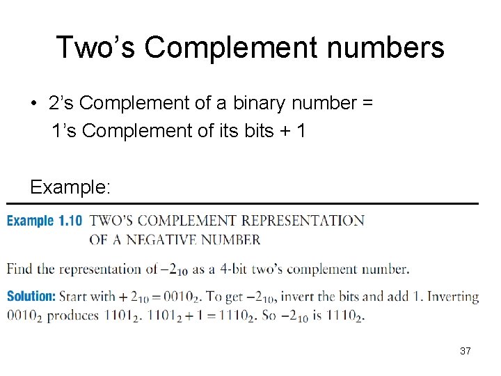 Two’s Complement numbers • 2’s Complement of a binary number = 1’s Complement of