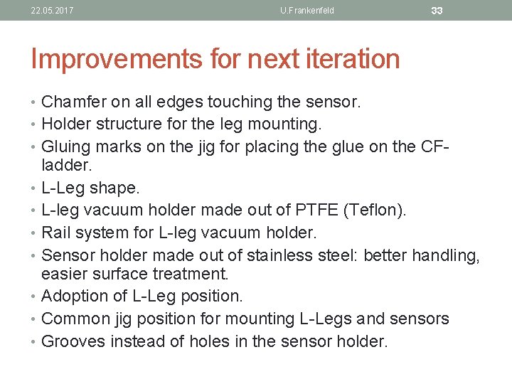 22. 05. 2017 U. Frankenfeld 33 Improvements for next iteration • Chamfer on all