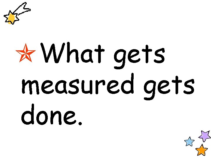  What gets measured gets done. 