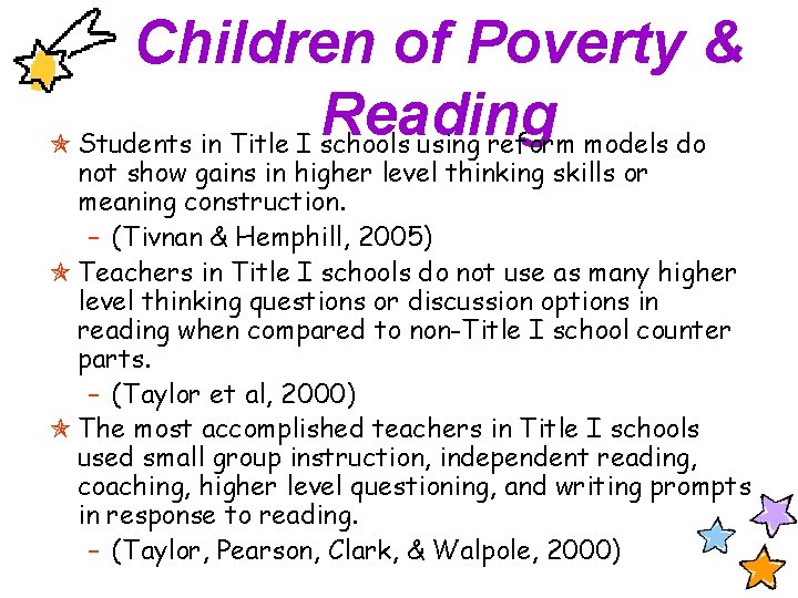 Children of Poverty & Reading Students in Title I schools using reform models do