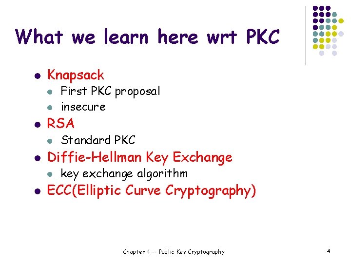 What we learn here wrt PKC l Knapsack l l l RSA l l