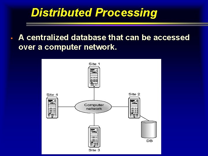 Distributed Processing § A centralized database that can be accessed over a computer network.