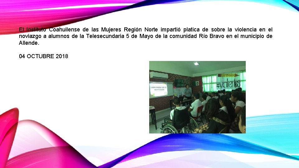El Instituto Coahuilense de las Mujeres Región Norte impartió platica de sobre la violencia