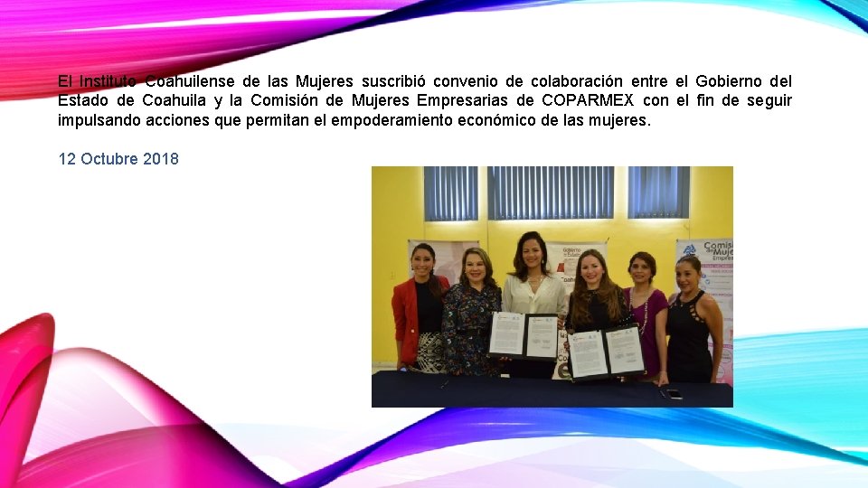 El Instituto Coahuilense de las Mujeres suscribió convenio de colaboración entre el Gobierno del