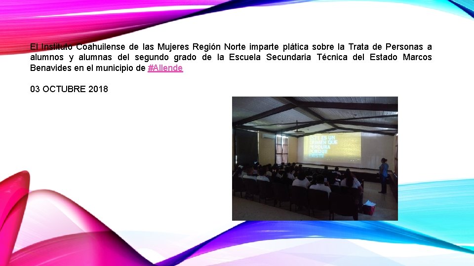 El Instituto Coahuilense de las Mujeres Región Norte imparte plática sobre la Trata de