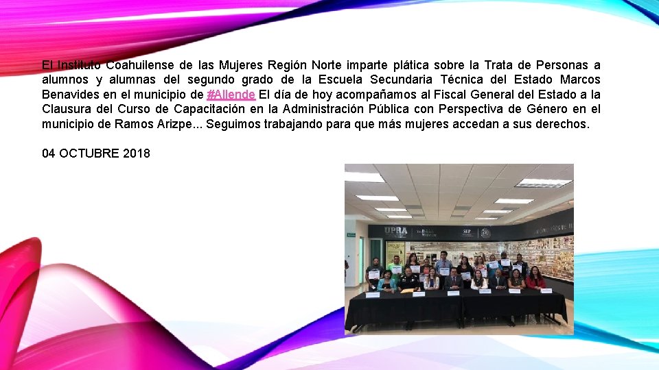 El Instituto Coahuilense de las Mujeres Región Norte imparte plática sobre la Trata de